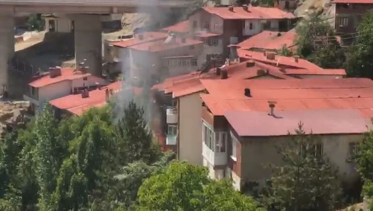Gümüşhane’de bir evin bahçesinde çıkan yangın paniğe neden oldu