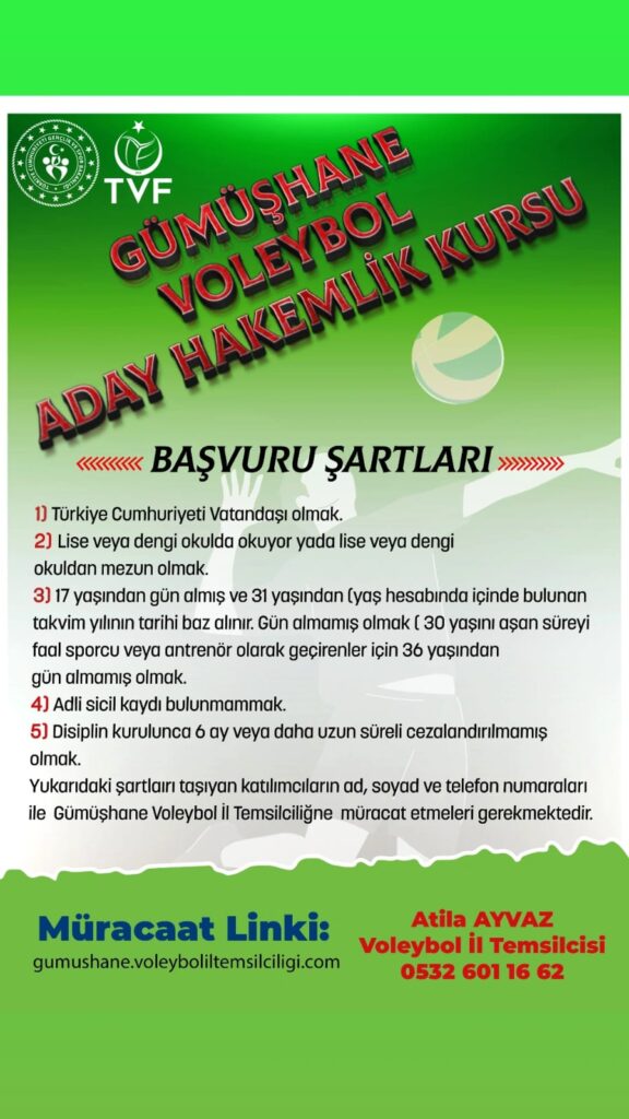 Gümüşhane’de Voleybol Aday Hakem Kursu Açılıyor