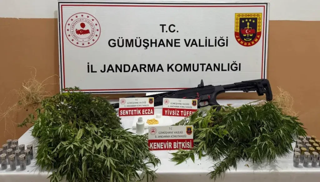 Gümüşhane’de kaçak alkol, kenevir ve ruhsatsız silah ele geçirildi