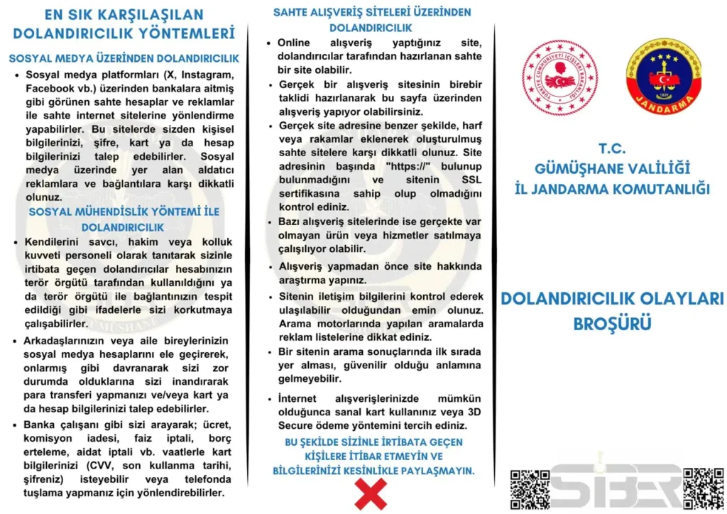 Gümüşhane İl Jandarma Komutanlığı’ndan vatandaşlara dolandırıcılık uyarısı