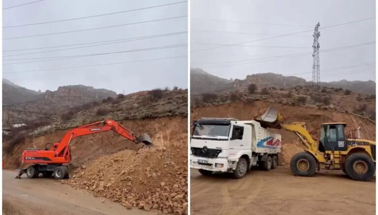Tanjant yolda genişletme çalışması yapılıyor