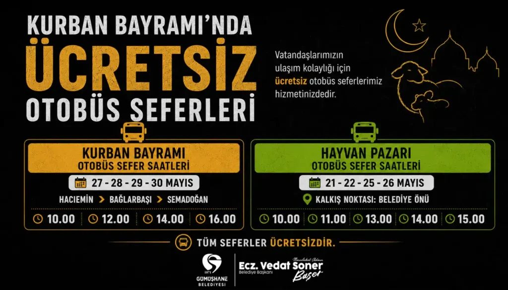 Gümüşhane Belediyesinden Kurban Bayramı Öncesi Ücretsiz Ulaşım Hizmeti
