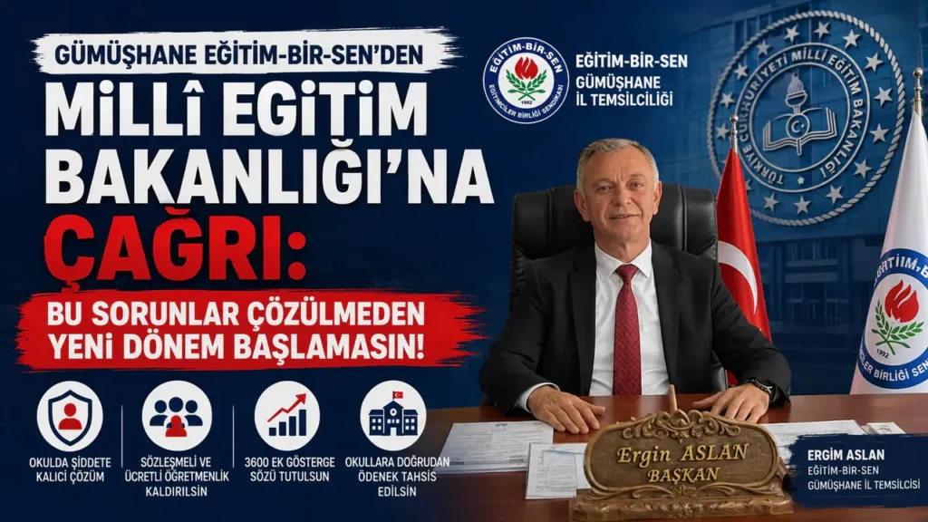 Gümüşhane Eğitim-Bir-Sen’den Milli Eğitim Bakanlığı’na Çağrı: Bu Sorunlar Çözülmeden Yeni Dönem Başlamasın!