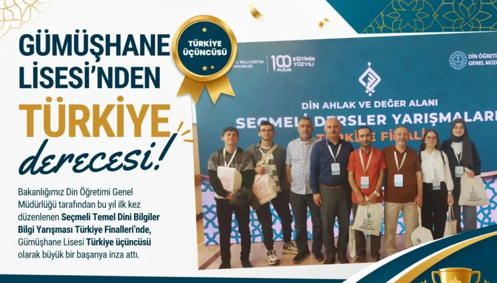 Gümüşhane Lisesi Seçmeli Temel Dinî Bilgiler Yarışması’nda Türkiye Üçüncüsü Oldu