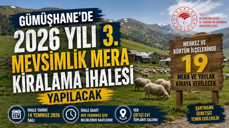 Gümüşhane’de 2026 Yılı 3. Mevsimlik Mera Kiralama İhalesi Yapılacak